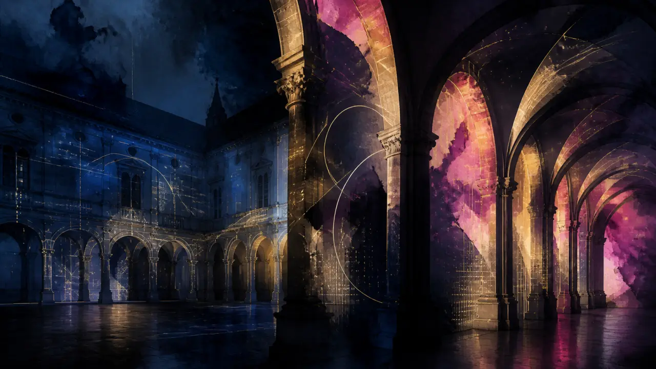 Image d'illustration du mapping vidéo dans un cloître parisien