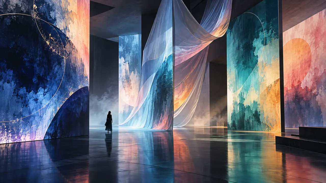 Composition abstraite de couleurs et de lumières dans un espace immersif