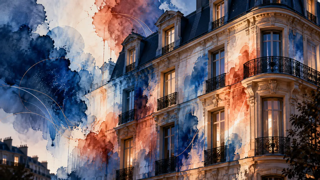 Façade architecturale transformée en aquarelle numérique